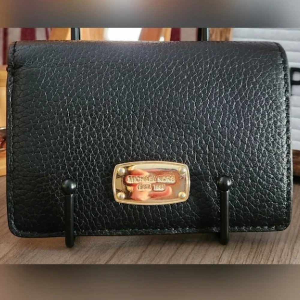 NWOT Authentic Black Leather Michael Kors Wallet with Gold-Toned Hardware